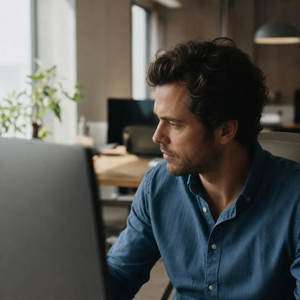 Diverse team collaborating around a laptop in a bright office